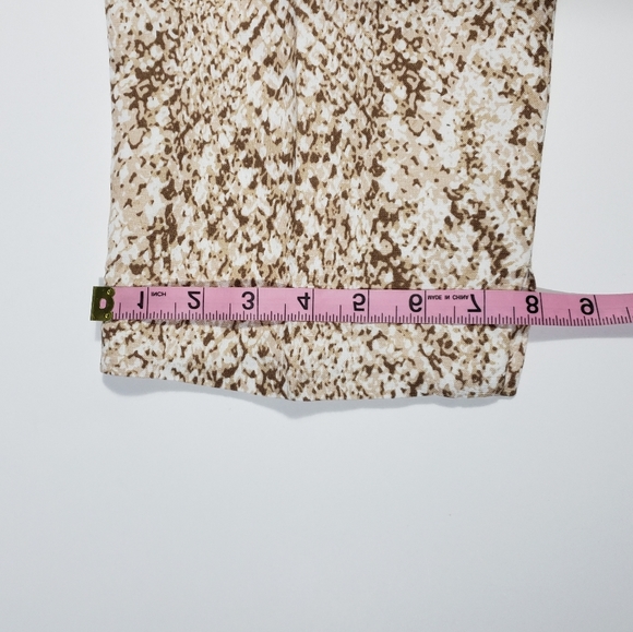Brown Snake Print Linen Blend Cropped Pants Sz 8 Elastic Waist Breathable Career - Picture 10 of 11